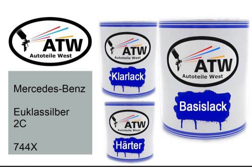 Mercedes-Benz, Euklassilber 2C, 744X: 1L Lackdose + 1L Klarlack + 500ml Härter - Set, von ATW Autoteile West.